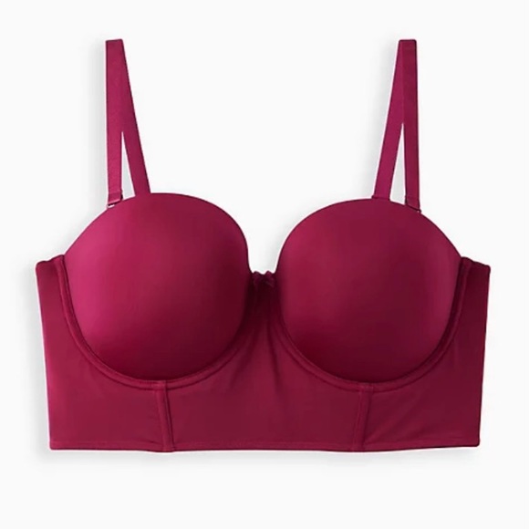 Torrid Women’s Plus Size Push-Up Dark Berry Pink MultiWay Strapless Longline Bra - Picture 5 of 15
